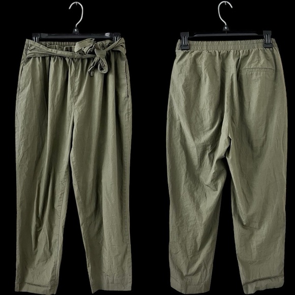Zara Green Paperbag Tie Waist Casual Pants with Pockets Size Small - Picture 2 of 4